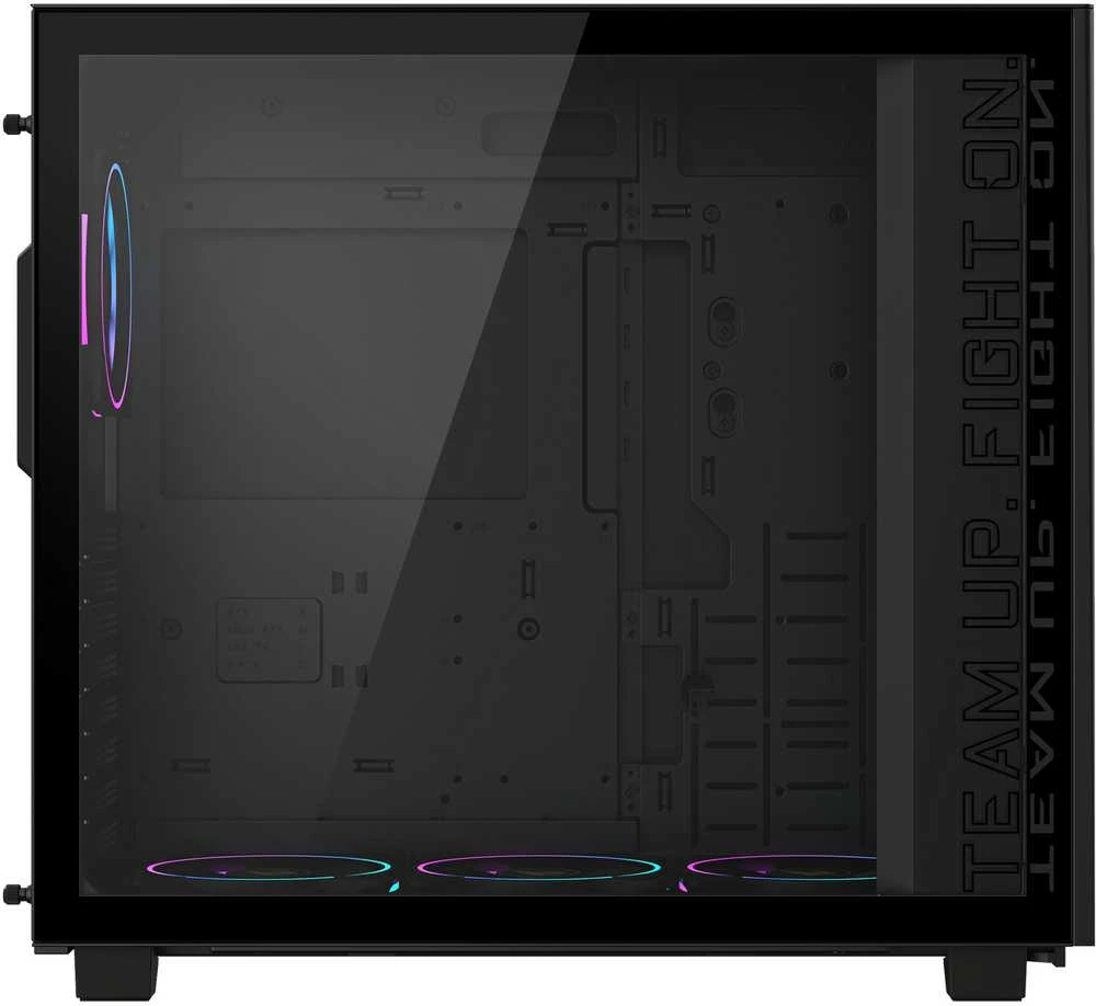 „GIGABYTE AC400G“ kompiuterio korpusas, pilno dydžio grūdinto stiklo šoninis skydelis su 2xUSB 3.0 iš anksto įdiegtais, 4 ARGB ir PWM ventiliatoriais, ATX/M-ATX/Mini-ITX