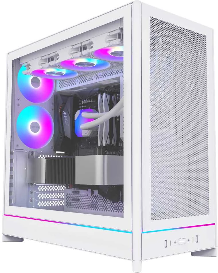 Montech HS01 PRO PC-kompiuterio korpusas, Midi-Tower, ATX, aRGB, Tempered Glass – baltos spalvos