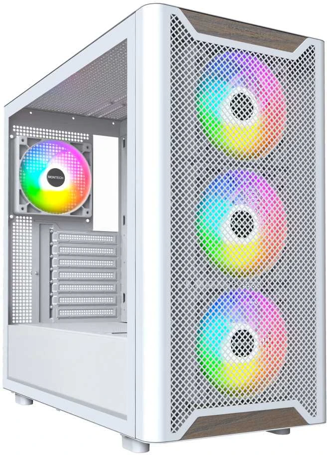 Montech XR Wood PC-kompiuterio korpusas, Midi-Tower, ATX, ARGB, Tempered Glass – baltos spalvos