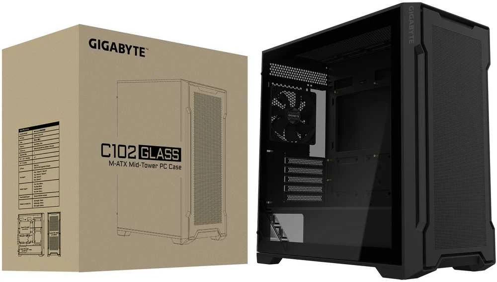 GIGABYTE C102 stiklas, bokšto tipo korpusas - juodas, grūdintas stiklas