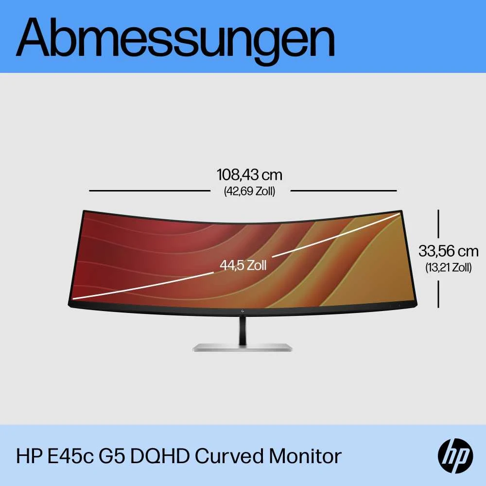 Hewlett Packard (HP) HP E45c G5 5K lenktas įkrovimo monitorius – 44,5" 5120x1440 5K DQHD 400 nitų 165 Hz AG, lenktas, VA, 2x USB-C(65W)/HDMI/DisplayPort, 4x USB-A, 45 garsiakalbiai LAN, reguliuojamas aukštis / pakreiptas / pasukamas, 3 metai