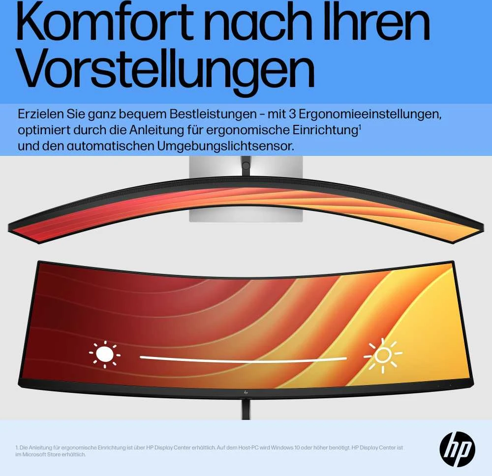 Hewlett Packard (HP) HP E45c G5 5K lenktas įkrovimo monitorius – 44,5" 5120x1440 5K DQHD 400 nitų 165 Hz AG, lenktas, VA, 2x USB-C(65W)/HDMI/DisplayPort, 4x USB-A, 45 garsiakalbiai LAN, reguliuojamas aukštis / pakreiptas / pasukamas, 3 metai