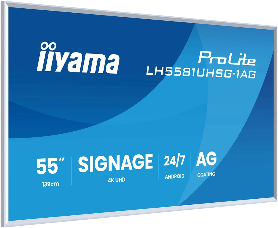 „IIYAMA LH5581UHSG-1AG“ 55 colių „Gallery Line“ monitorius su nuimamu rėmu, 3840x2160 UHD VA ELED, 2xHDMI, 1xUSB-C, 2xUSB 2.0, „Android 14“, VESA 300x400