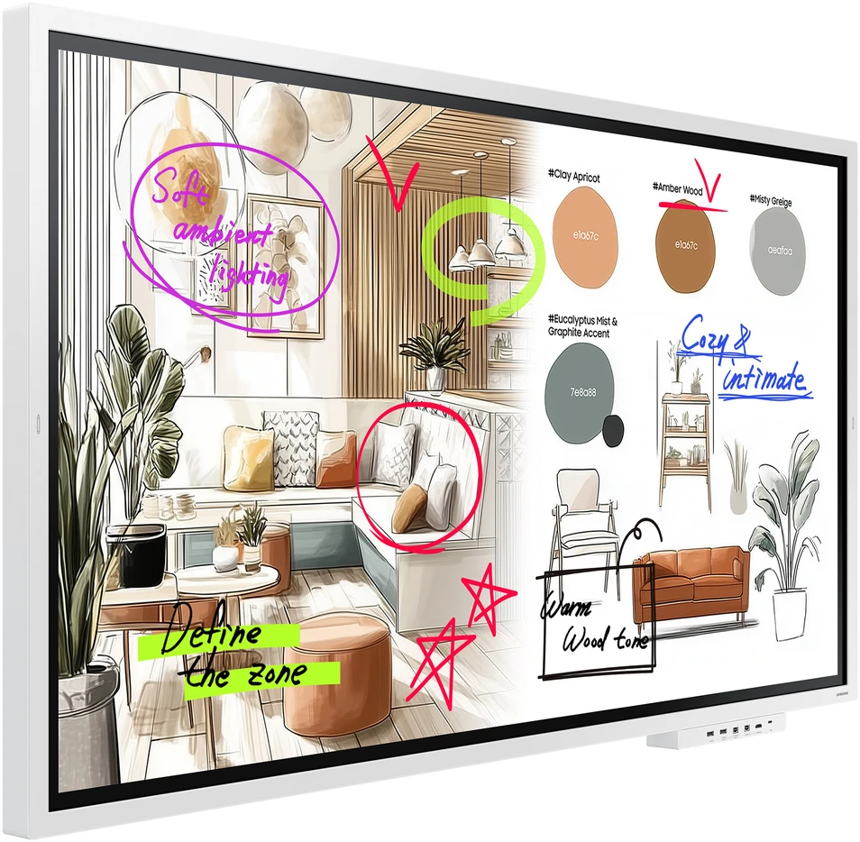 Monitorius SAMSUNG FLIP PRO DIGITAL FLIPBOARD, WM65F-X, 65" UHD, REAR (HDMI IN/OUT, TOUCH OUT, USB 3.0, LAN, AUDIO), WIFI WPA2 ENTERPRISE, BLUETOOTH, RS-232, TIZEN 9 (8GB RAM/64GB STORAGE) SOC, SPEAKERS (2X15W), 400X400 VESA, Baltas GRAY