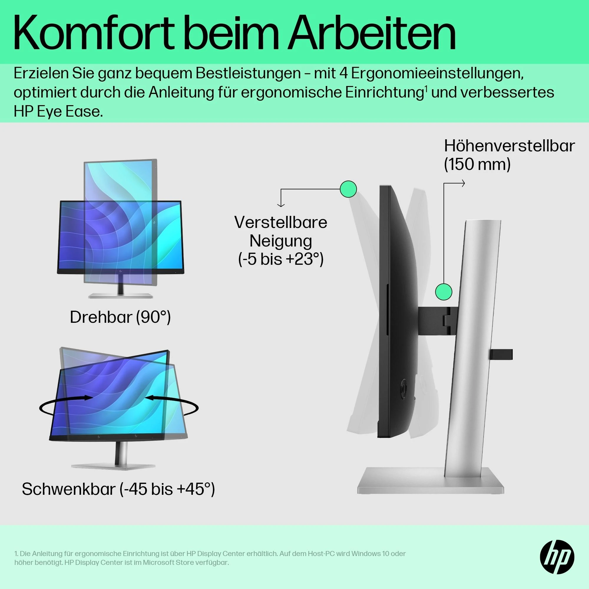 Hewlett Packard (HP) HP E22 G5 FHD monitorius – 21,5 colio 1920x1080 FHD 250 nitų 75 Hz AG, IPS, HDMI/DisplayPort, 4x USB-A, reguliuojamas aukštis / pakreipimas / pasukamas / pasukamas, 3 metai