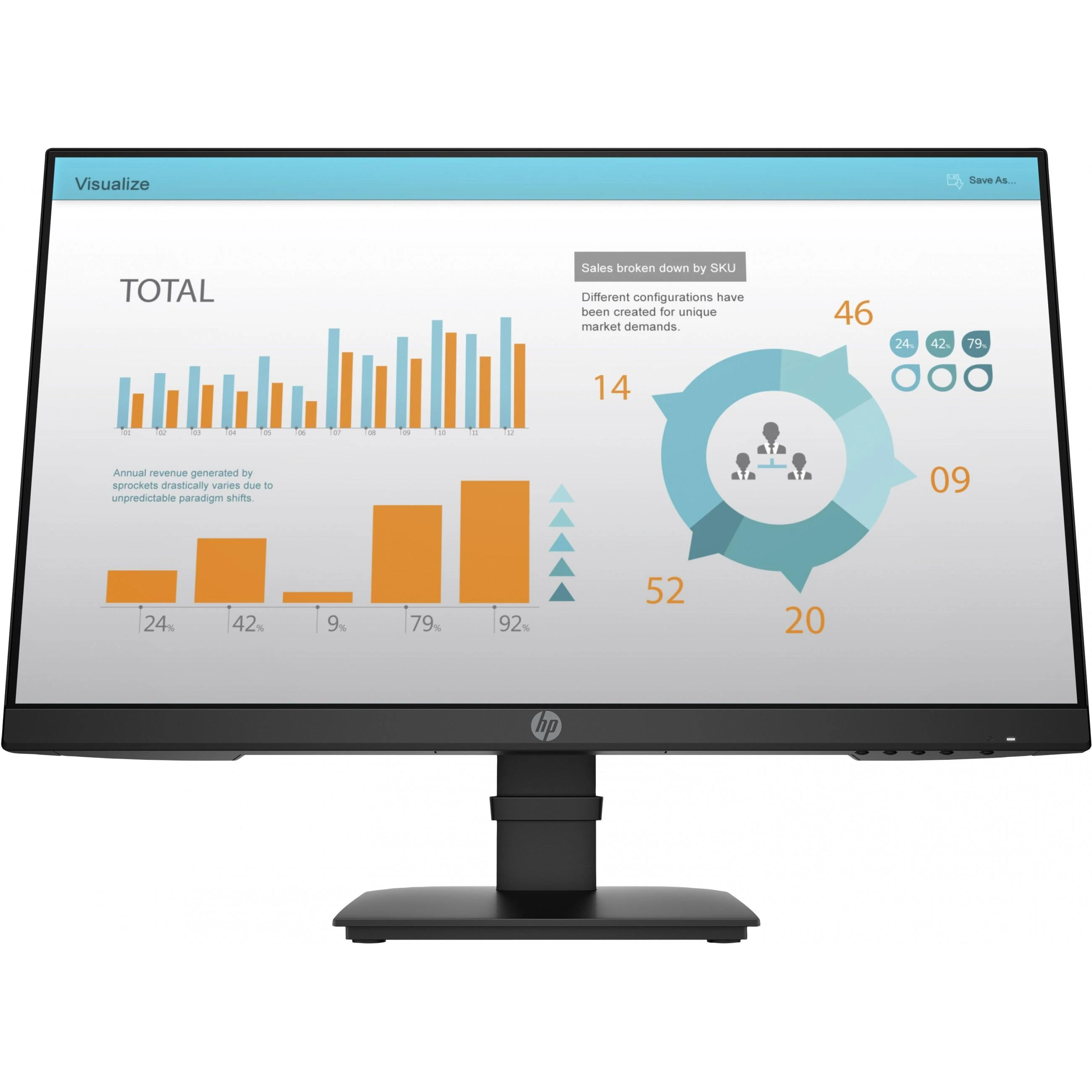 „Hewlett Packard“ (HP) „HP ProDisplay P24 G4 FHD“ monitorius – 23,8 colio 1920 x 1080 FHD AG, IPS, „DisplayPort/HDMI/VGA“, 3 jungtys