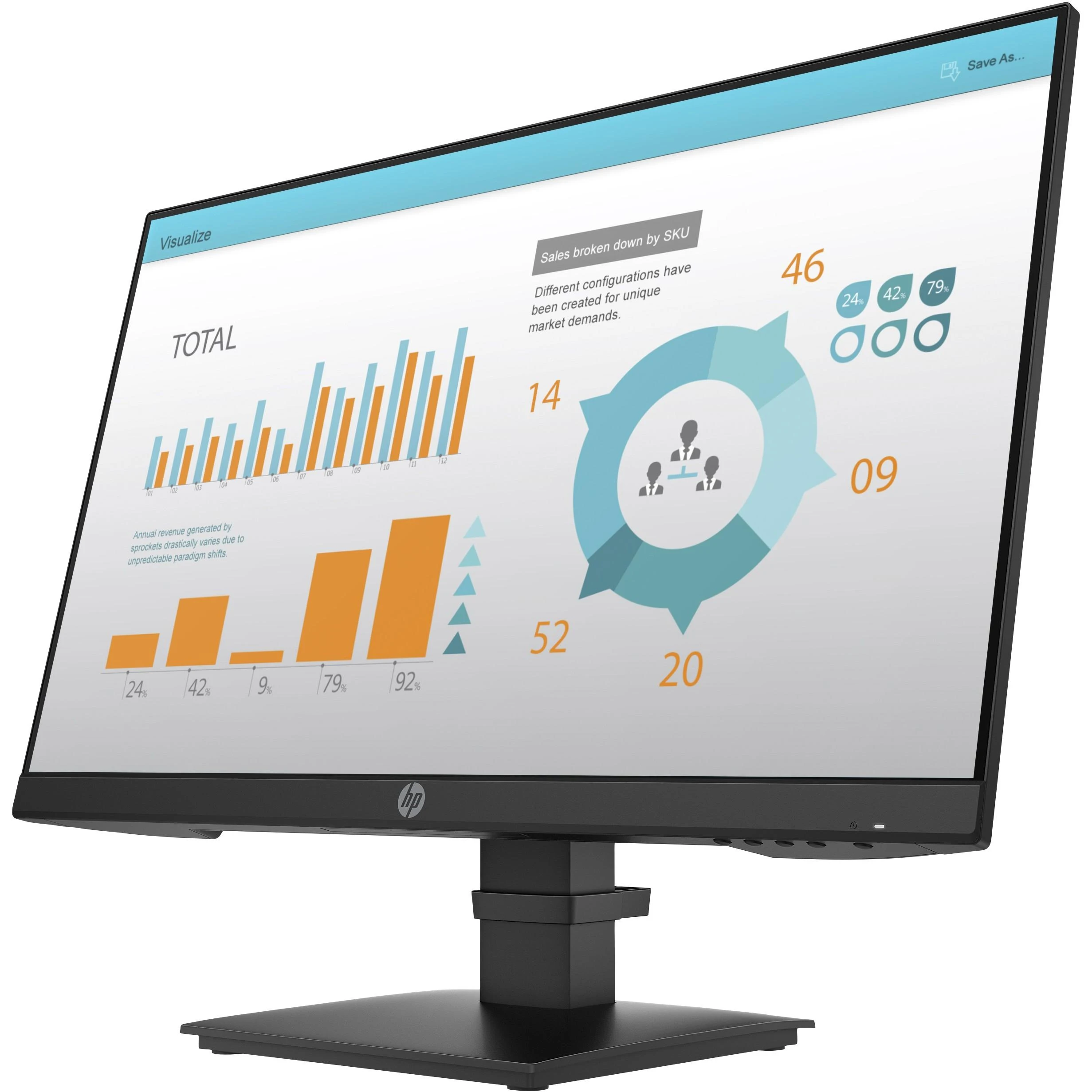 „Hewlett Packard“ (HP) „HP ProDisplay P24 G4 FHD“ monitorius – 23,8 colio 1920 x 1080 FHD AG, IPS, „DisplayPort/HDMI/VGA“, 3 jungtys