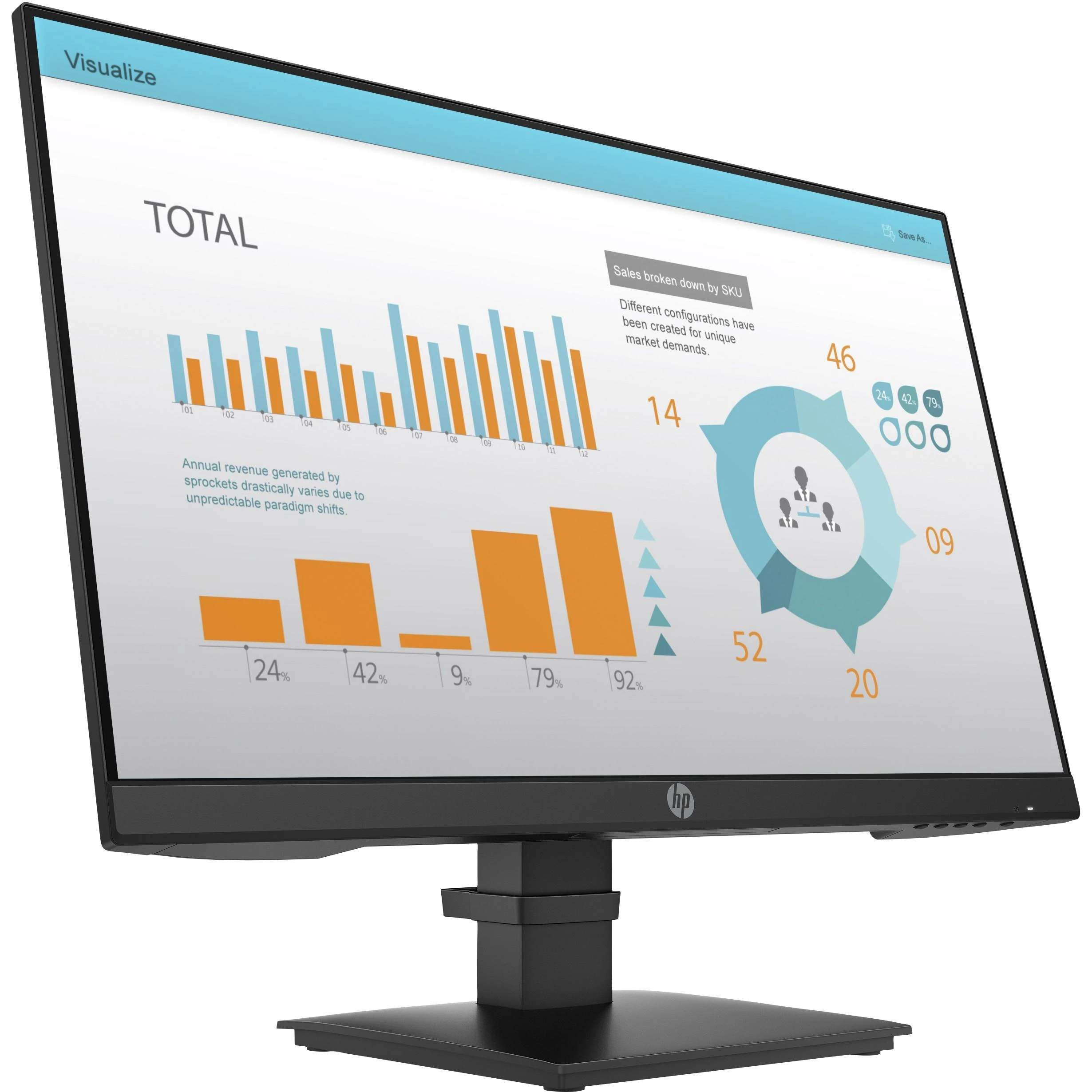„Hewlett Packard“ (HP) „HP ProDisplay P24 G4 FHD“ monitorius – 23,8 colio 1920 x 1080 FHD AG, IPS, „DisplayPort/HDMI/VGA“, 3 jungtys