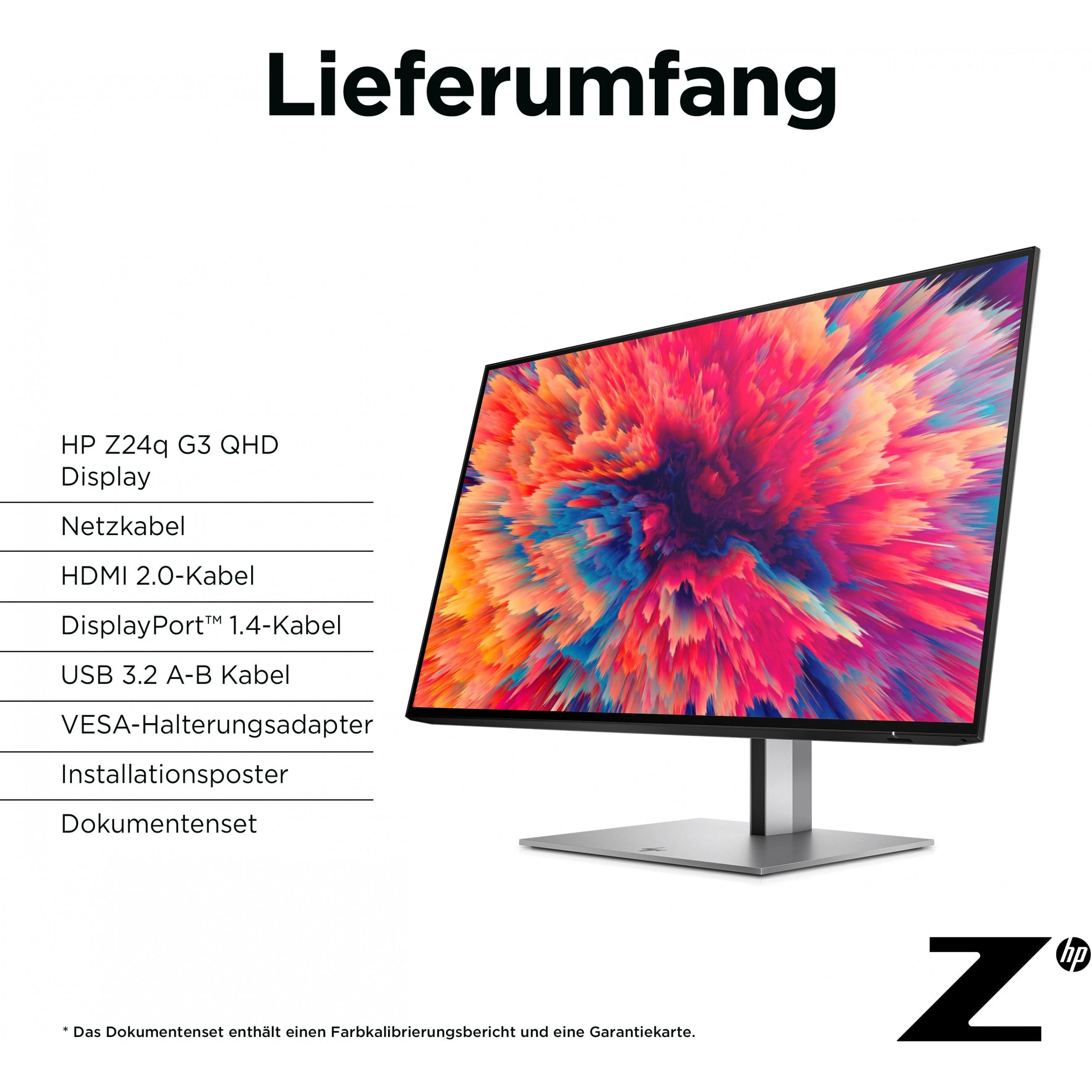 Hewlett Packard (HP) HP Z24q G3 QHD monitorius – 23,8 colio, 2560x1440 QHD, 400 nitų, 90 Hz, AG, IPS, HDMI/DisplayPort grandinės jungtis, 4 USB-A jungtys, reguliuojamo aukščio / pakreipimo / pasukimo / sukimosi padėtis, 3 metimai