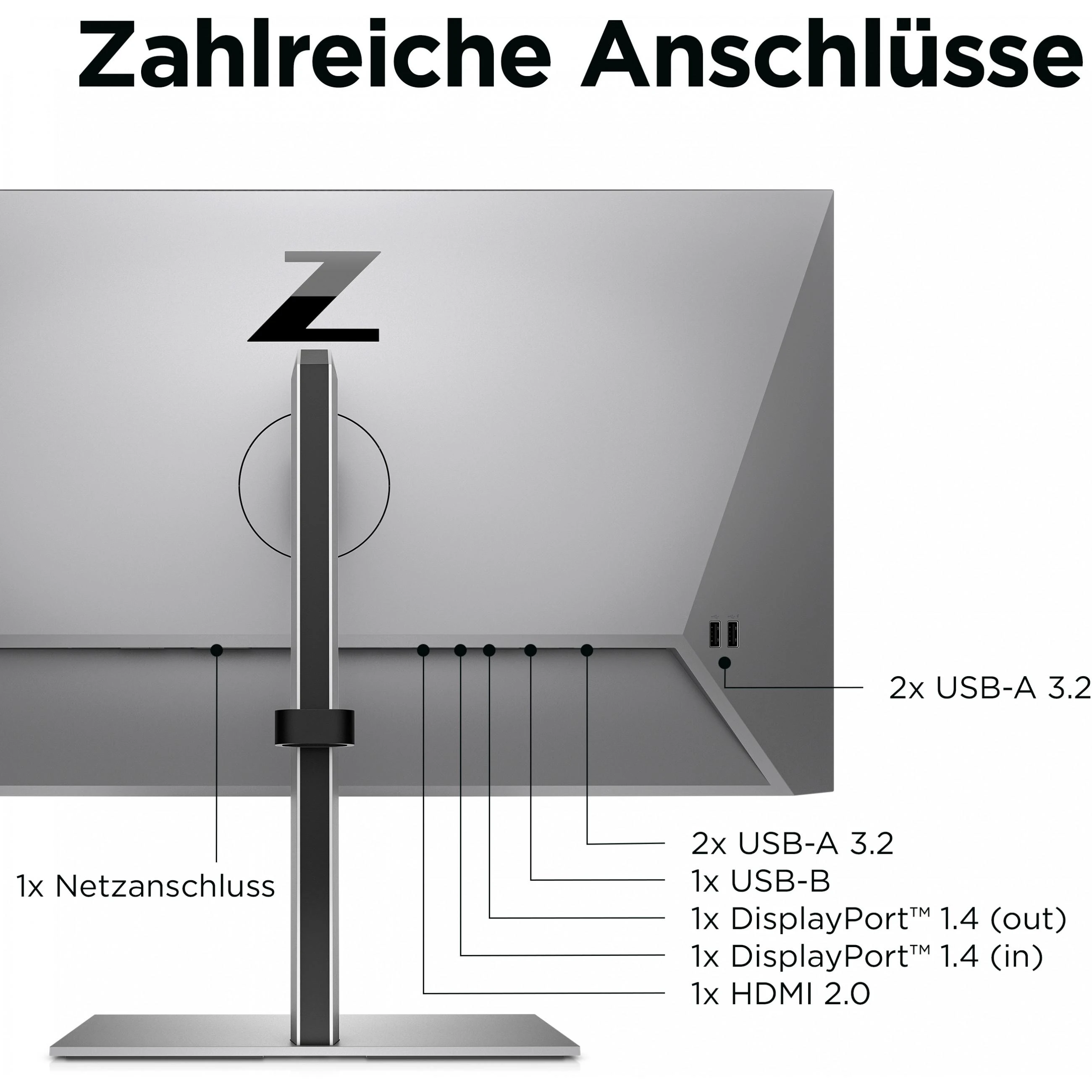 Hewlett Packard (HP) HP Z24q G3 QHD monitorius – 23,8 colio, 2560x1440 QHD, 400 nitų, 90 Hz, AG, IPS, HDMI/DisplayPort grandinės jungtis, 4 USB-A jungtys, reguliuojamo aukščio / pakreipimo / pasukimo / sukimosi padėtis, 3 metimai
