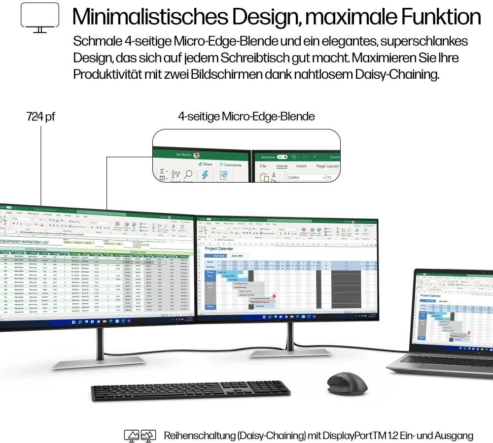 Hewlett Packard (HP) HP 724pf Series 7 Pro FHD monitorius – 23,8 colių 1920x1080 FHD 300 nitų 100 Hz AG, IPS, HDMI/DisplayPort Daisy-Chain, 4x USB-A, reguliuojamas aukštis / pakreipimas / pasukamas / sukamas, Z24 metai (pakeisti 3)