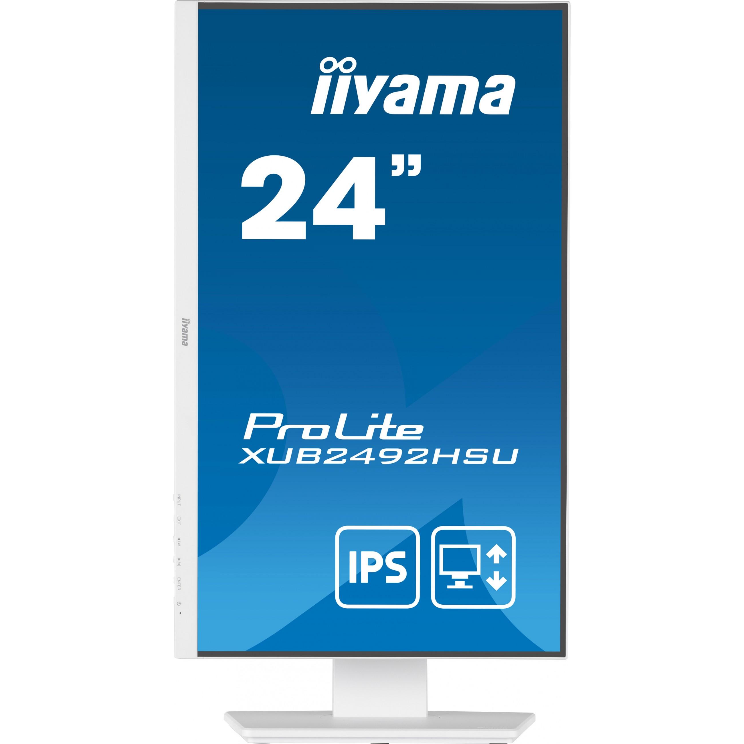Monitorius Iiyama ProLite PROLITE XUB2492HSU-W5 - 1920 x 1080 FHD - 16:9 - 1000:1 - 250 cd/m² - 4 ms - 1 x DisplayPort (digital), 1 x HDMI (digital), 1 x VGA (analogue) - Baltas
