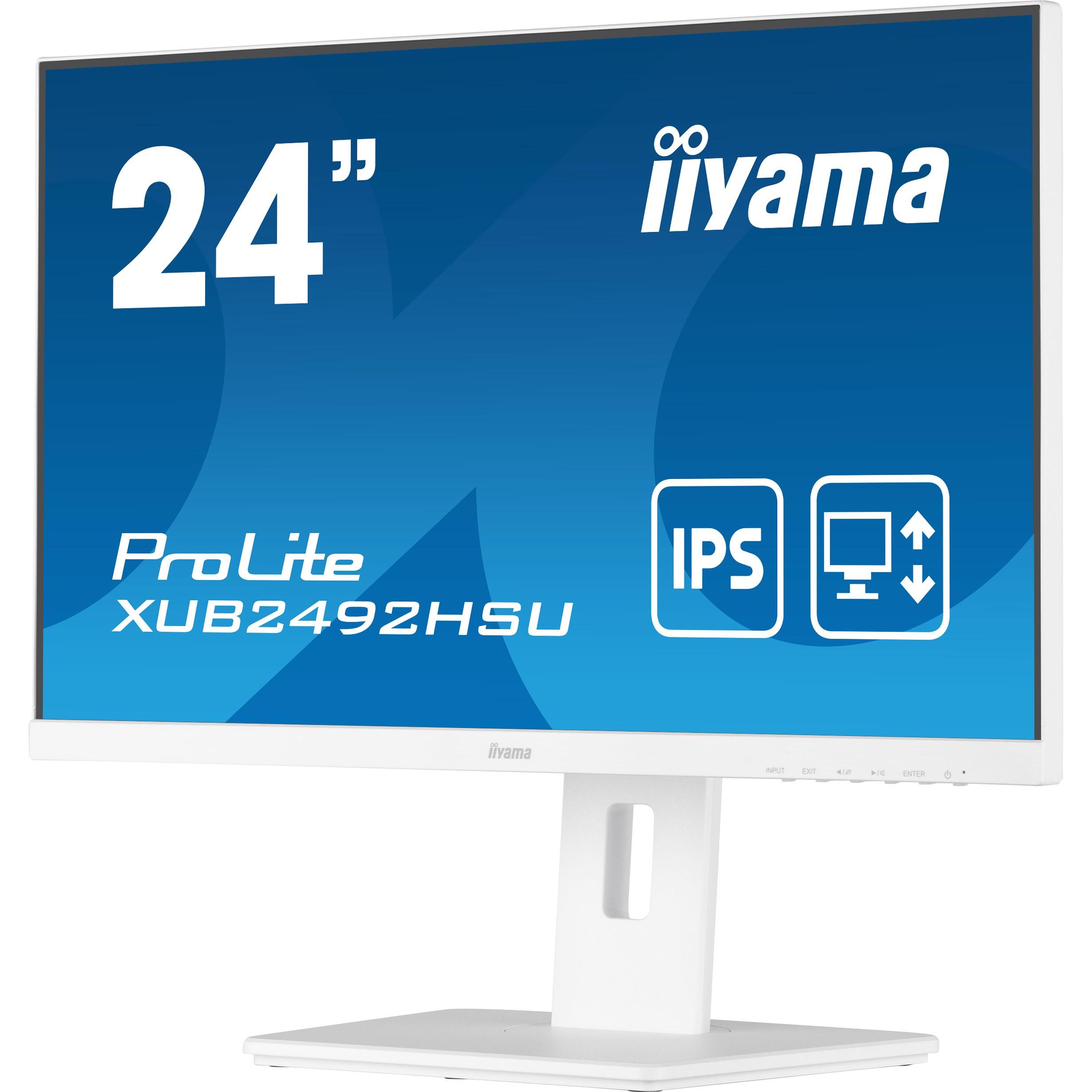 Monitorius Iiyama ProLite PROLITE XUB2492HSU-W5 - 1920 x 1080 FHD - 16:9 - 1000:1 - 250 cd/m² - 4 ms - 1 x DisplayPort (digital), 1 x HDMI (digital), 1 x VGA (analogue) - Baltas
