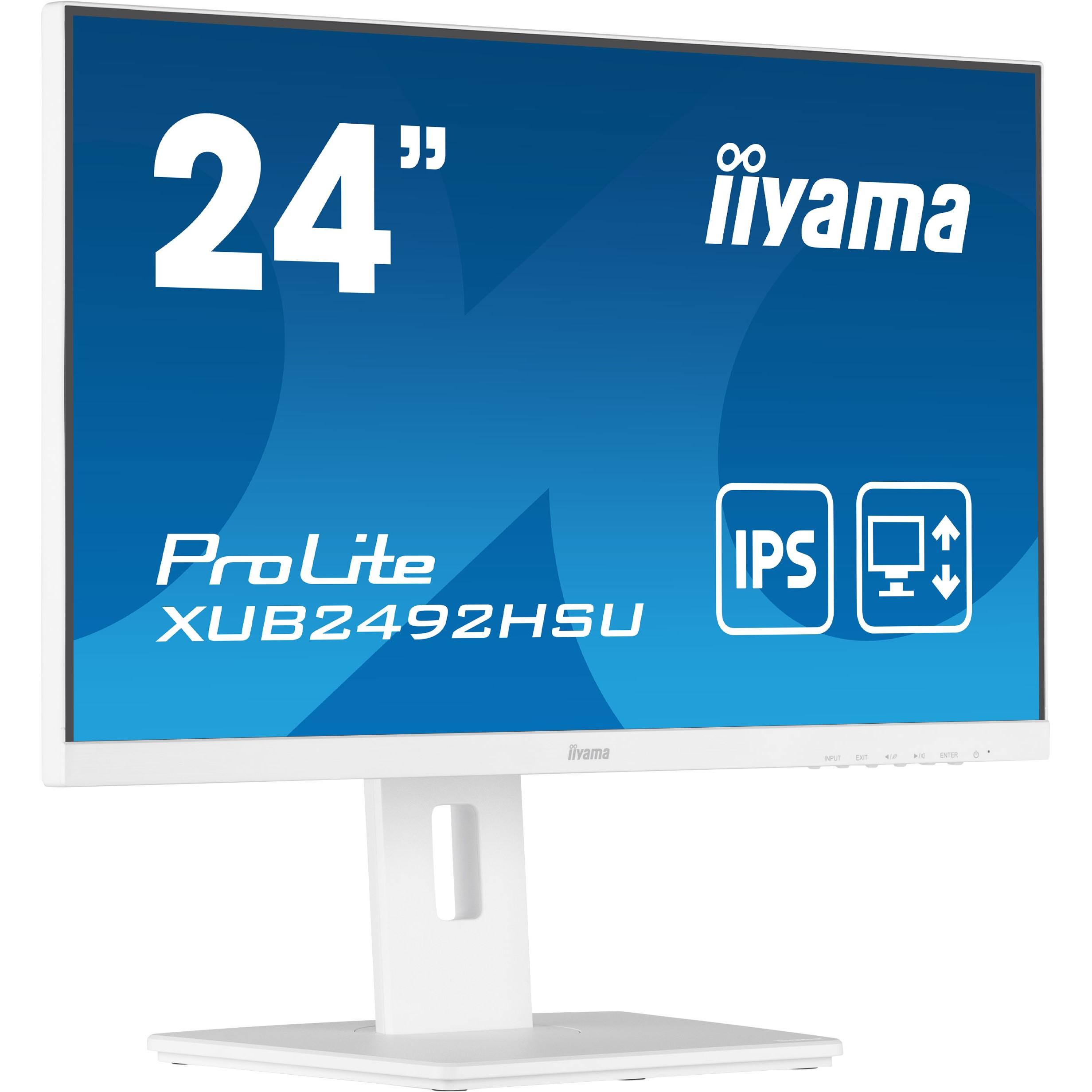 Monitorius Iiyama ProLite PROLITE XUB2492HSU-W5 - 1920 x 1080 FHD - 16:9 - 1000:1 - 250 cd/m² - 4 ms - 1 x DisplayPort (digital), 1 x HDMI (digital), 1 x VGA (analogue) - Baltas