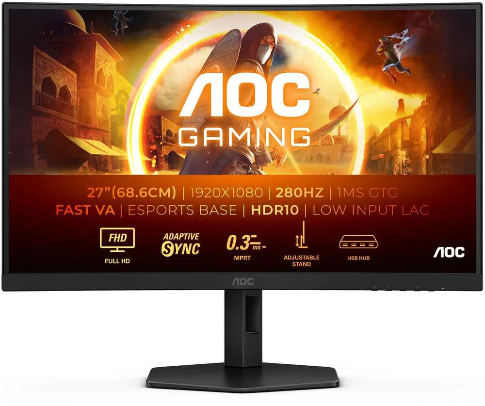 Lenktas žaidimų monitorius AOC Gaming C27G4ZXU, 27", 1920 x 1080, VA, 16:9, 280 Hz, 1 ms