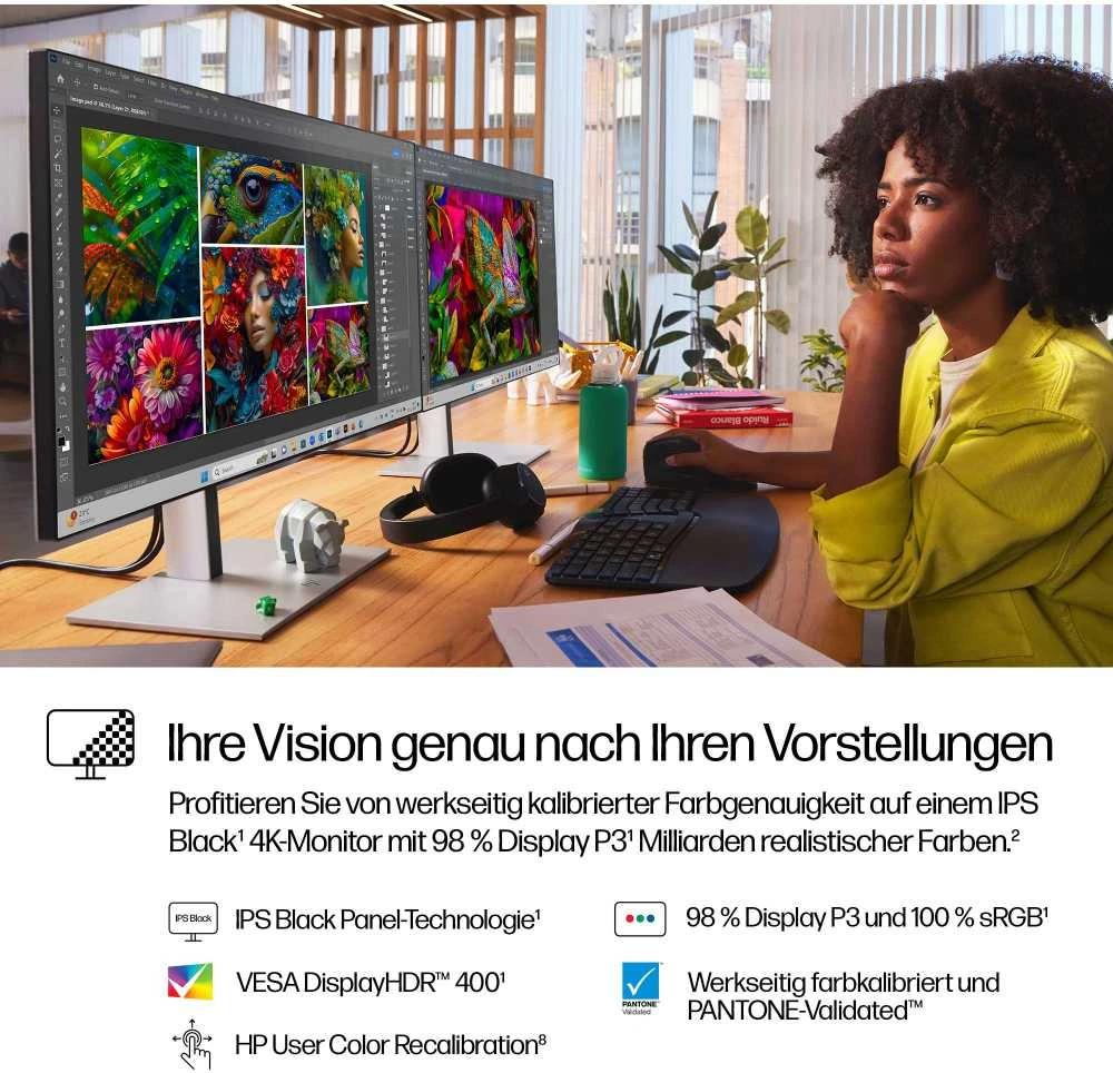 Hewlett Packard (HP) HP 727pk Series 7 Pro 4K TB4 įkrovimo monitorius - 27 colių 3840x2160 UHD 400 nitų 60Hz AG, IPS Juodas HDR 400, USB-C (100W/15W)/HDMI/DisplayPort Daisy-Chain, 5x USB-A, RJ-45 LAN, reguliuojamo aukščio / pakreipimo / pasukimo / sukimosi kampą, 3 metai (pakeičia Z27k G3)