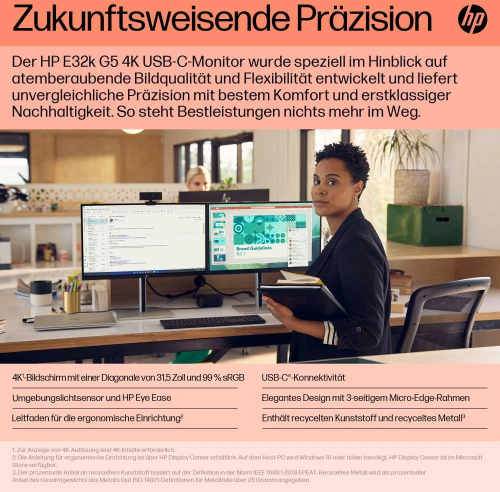 Monitorius HP E32k G5 4K, 31.5", 3x USB 3.0, garsiakalbiai, RJ-45 LAN