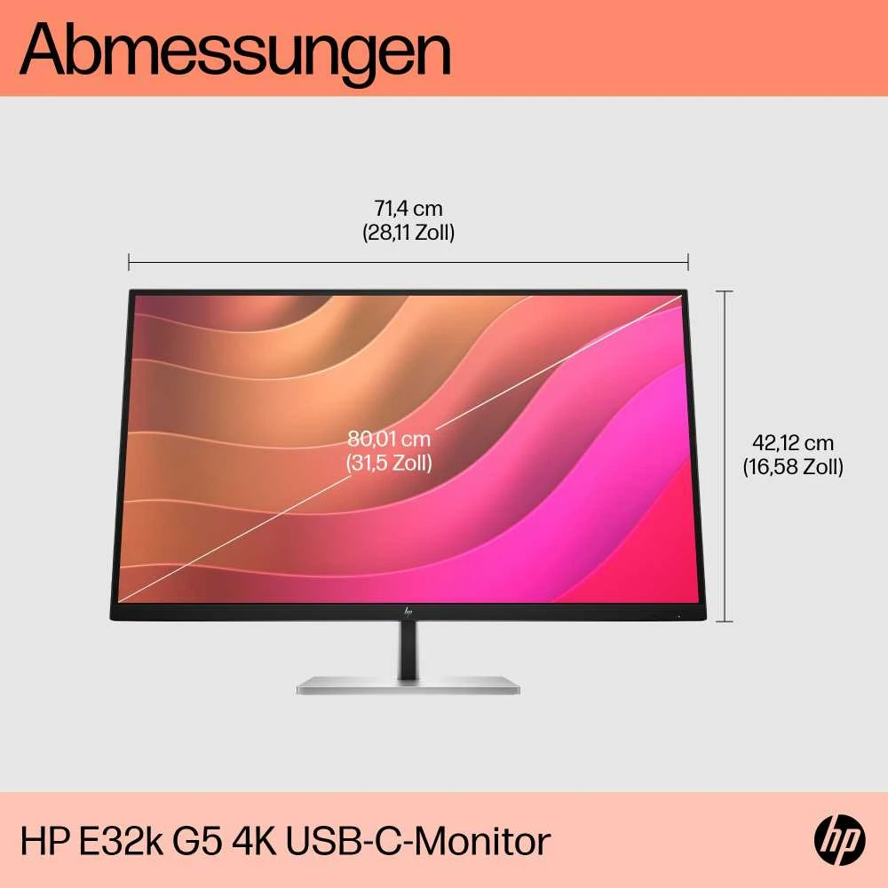 Monitorius HP E32k G5 4K, 31.5", 3x USB 3.0, garsiakalbiai, RJ-45 LAN