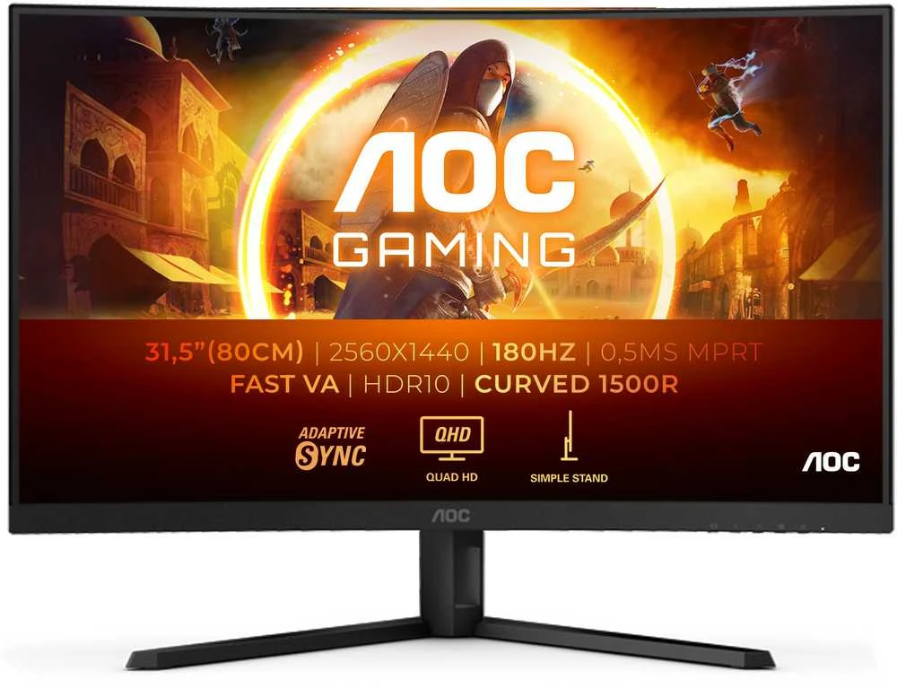 Žaidimų monitorius AOC CQ32G4VE, 31.5",Curved/ VA panel/ QHD(2560x1440), /180 Hz/ 0.5 ms, HDR10, FreeSync Premium HDMI, DisplayPort