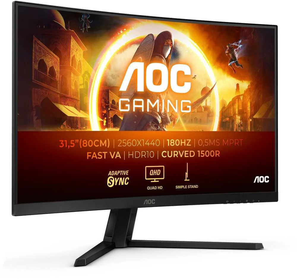 Žaidimų monitorius AOC CQ32G4VE, 31.5",Curved/ VA panel/ QHD(2560x1440), /180 Hz/ 0.5 ms, HDR10, FreeSync Premium HDMI, DisplayPort