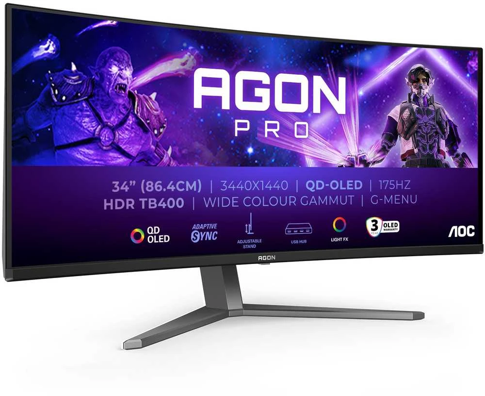 Monitorius AOC | AGON PRO AG346UCD | 34 " | OLED | WQHD | 21:9 | 175 Hz | 0.03 ms | 3440 x 1440 pikselių | 250 cd/m² | HDMI jungtys quantity 2