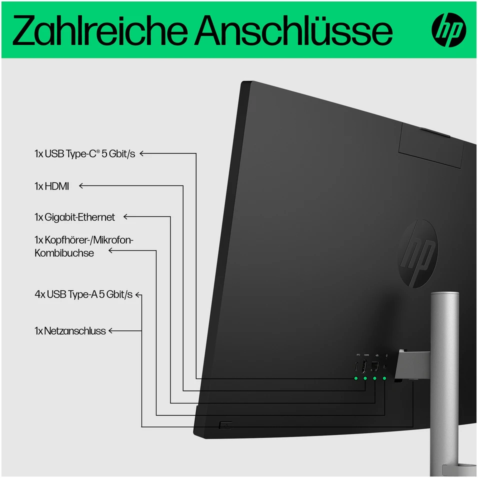 Stacionarus kompiuteris Hewlett Packard (HP) „HP All-in-One“ kompiuteris 24-cr0103ng [60,5 cm (23,8 colio) FHD ekranas, „Intel i5-1335U“, 16 GB RAM, 512 GB SSD, „Windows 11“]