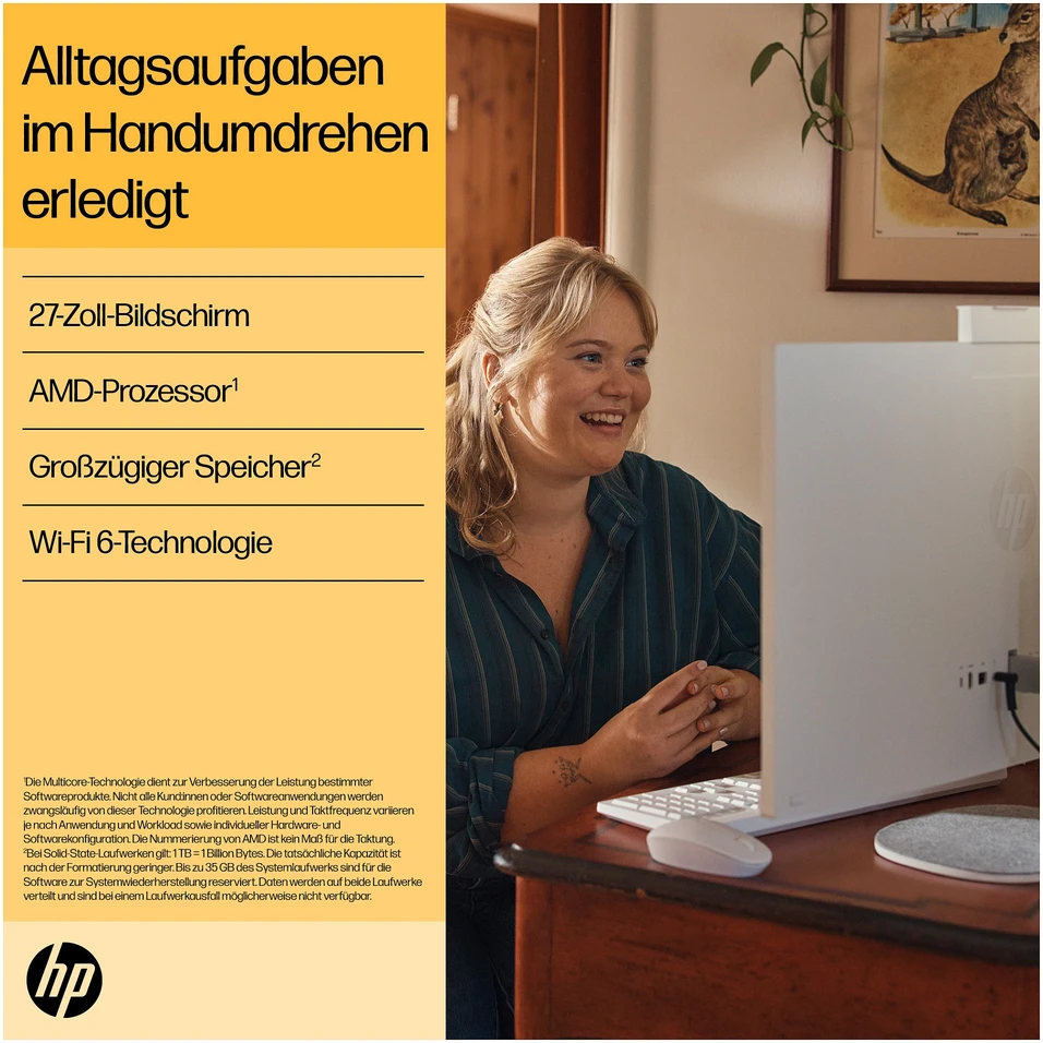Stacionarus kompiuteris Hewlett Packard (HP) „HP All-in-One“ kompiuteris 27-cr0104ng [68,5 cm (27 colių) FHD ekranas, „Ryzen 7 7730U“, 16 GB RAM, 1 TB SSD, „Windows 11“]