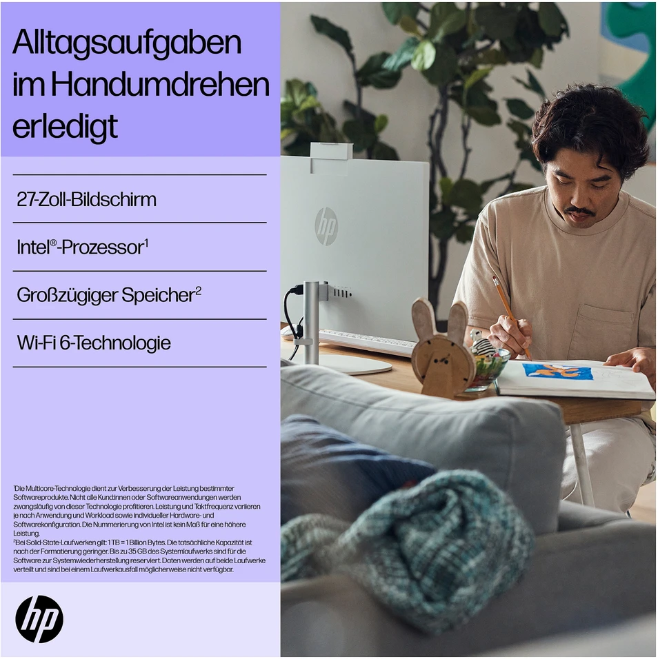 Stacionarus kompiuteris „HP All-in-One“ kompiuteris 27-cr0113ng [68,5 cm (27 colių) FHD ekranas, „Intel Core i3-1315U“, 16 GB RAM, 512 GB SSD, „Iris Xe Grafik“, „Windows 11“]