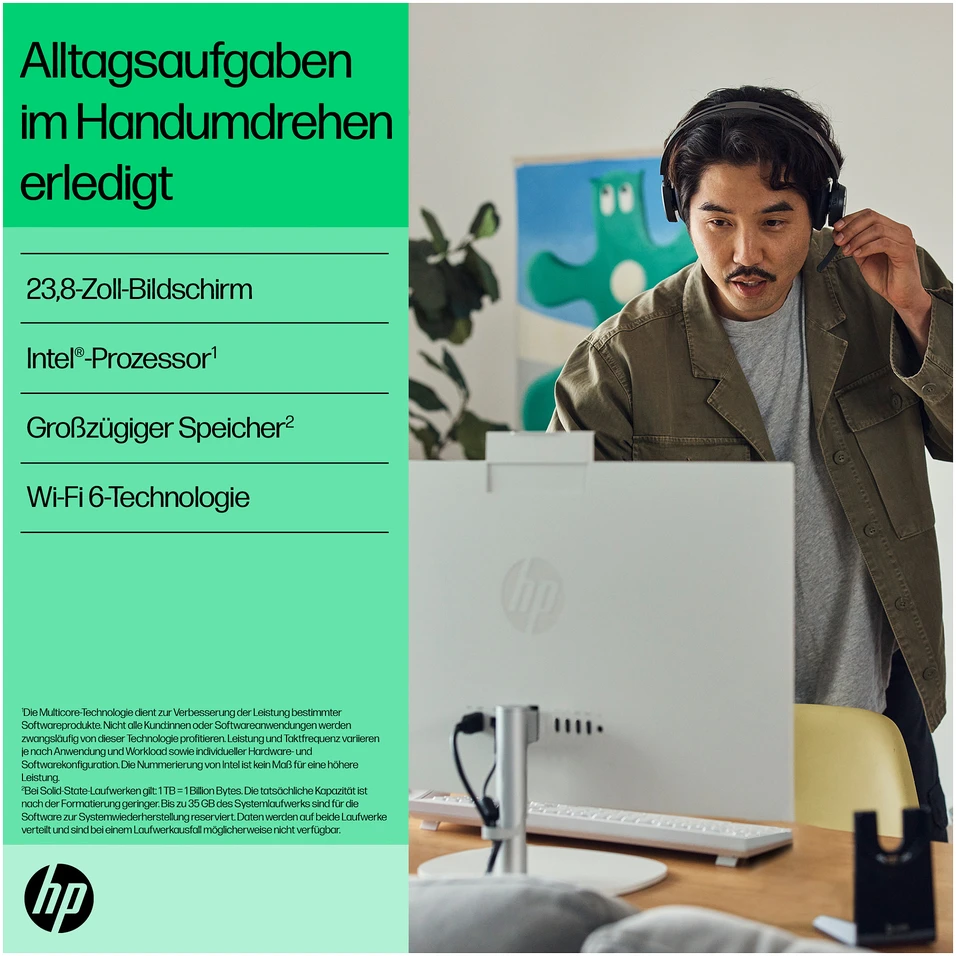Stacionarus kompiuteris HP „All-in-One Touch“ kompiuteris 24-cr0241ng [60,5 cm (23,8 colio) jutiklinis ekranas, „Intel Core i3 N300“, 8 GB RAM, 512 GB SSD, „Windows 11“]