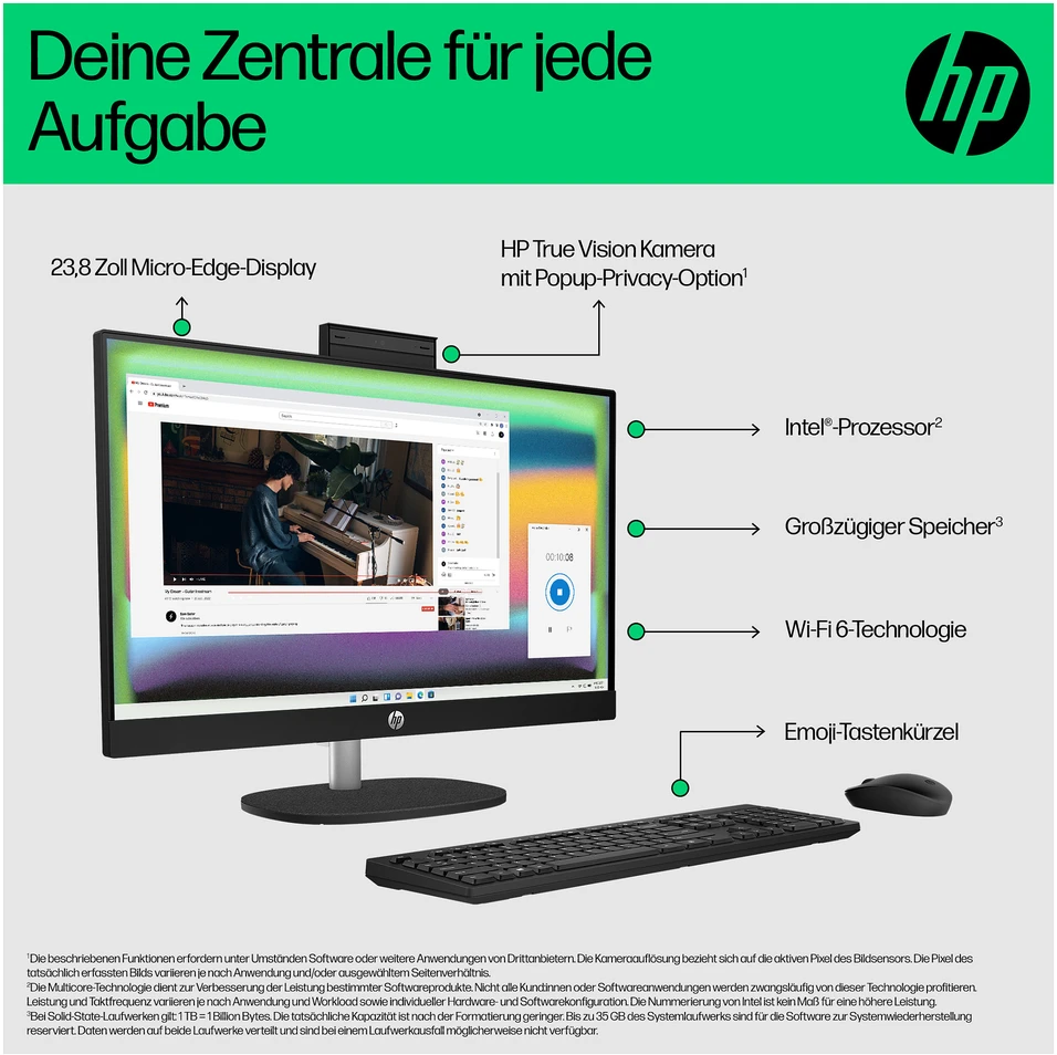 Stacionarus kompiuteris HP „viskas viename“ kompiuteris 24-cr0242ng [60,5 cm (23,8 colio) FHD ekranas, „Intel Core i3 N300“, 8 GB RAM, 256 GB SSD, DOS]