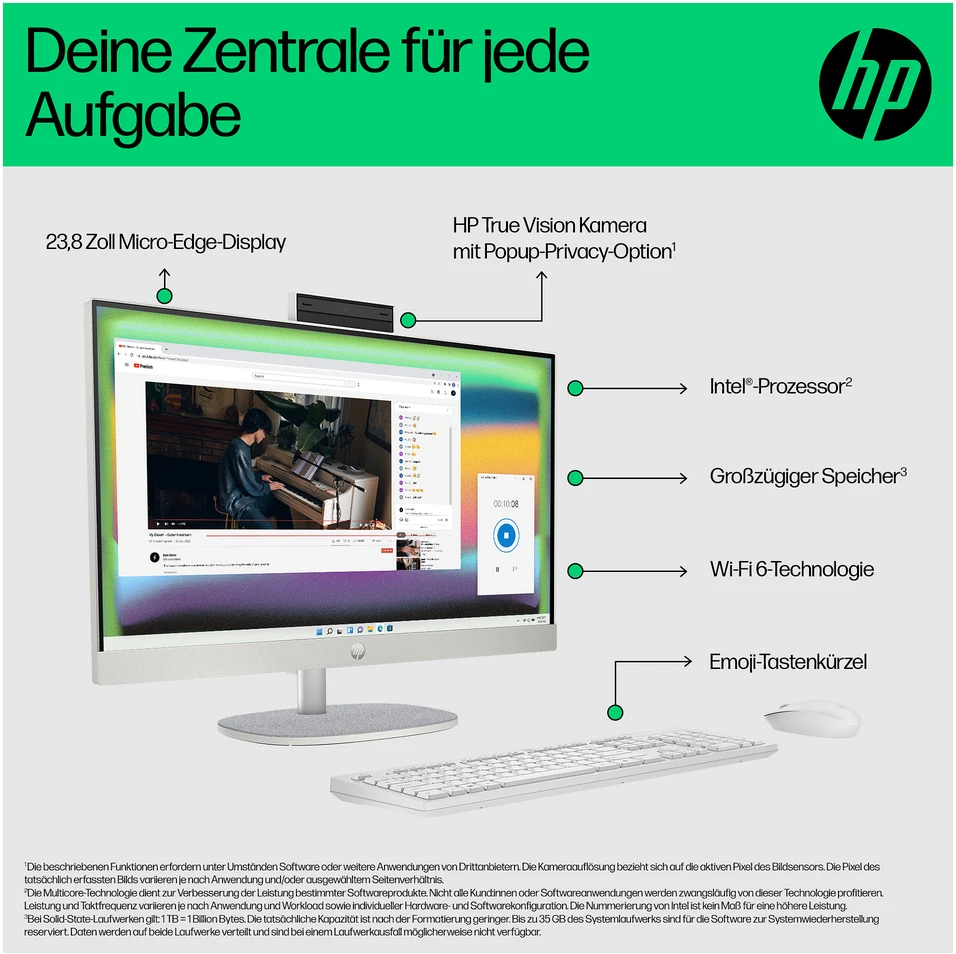 Stacionarus kompiuteris HP „viskas viename“ kompiuteris 24-cr0242ng [60,5 cm (23,8 colio) FHD ekranas, „Intel Core i3 N300“, 8 GB RAM, 256 GB SSD, DOS]