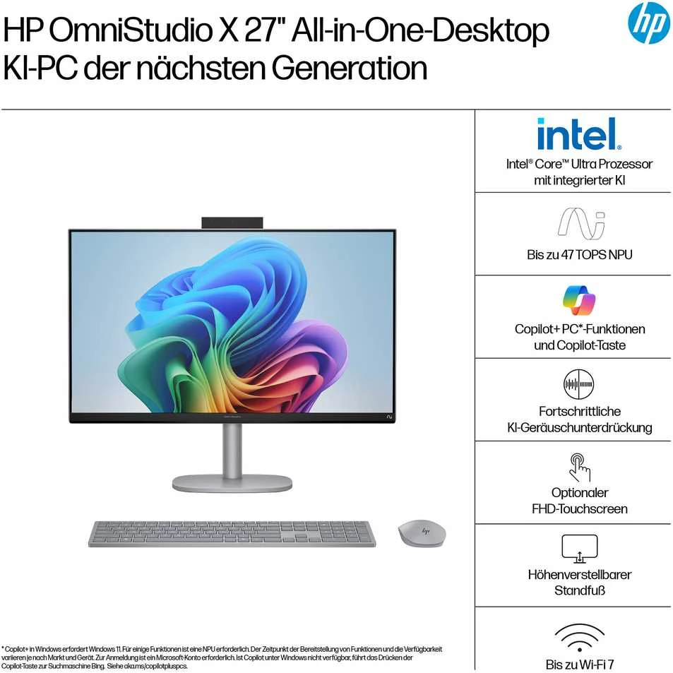 HP OmniStudio X 27" FHD lietimui jautrus IPS daugiafunkcis monitorius su Core Ultra 7 256V 16GB/2TB SSD Win11 27-cs1076ng