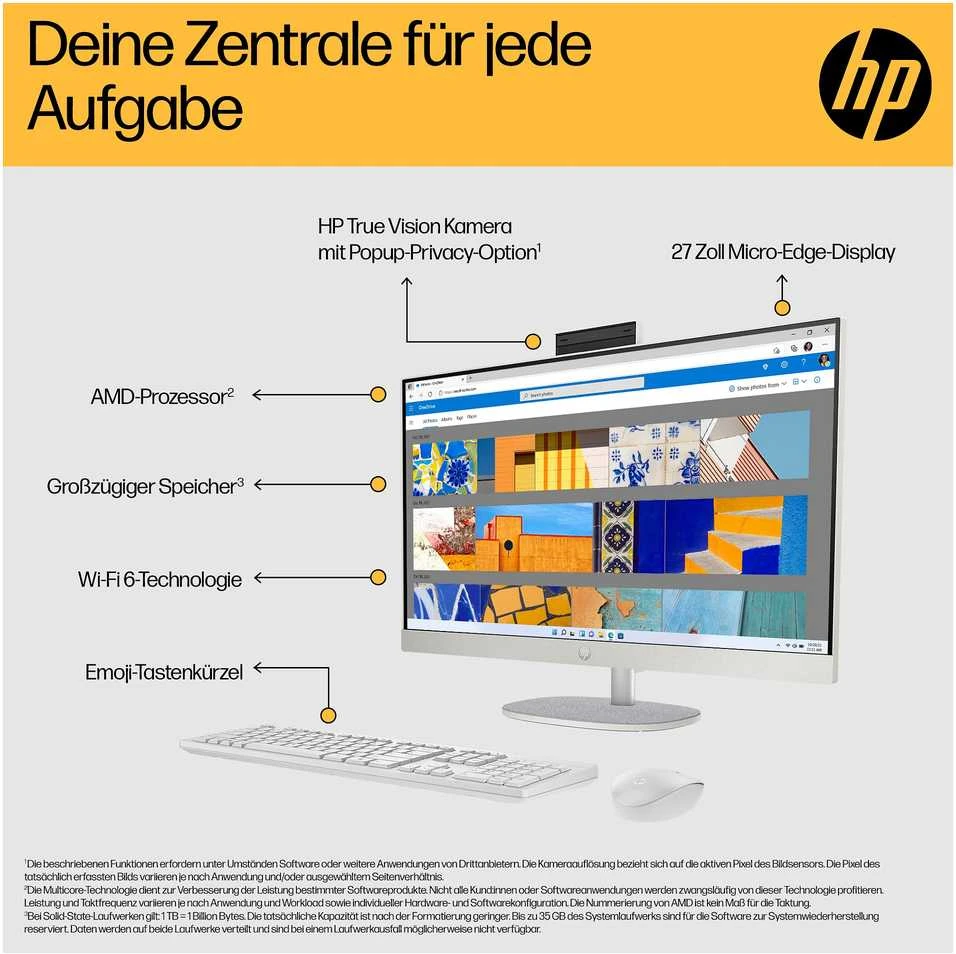 Stacionarus kompiuteris Hewlett Packard (HP) „HP All-in-One“ kompiuteris 27-cr0105ng [68,5 cm (27 colių) FHD ekranas, „Ryzen 5 7520U“, 16 GB RAM, 512 GB SSD, „Windows 11“]