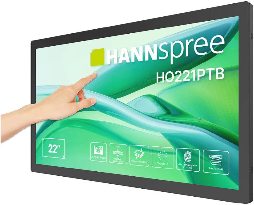 Monitorius Hannspree HO221PTB signage display Płaski panel Digital Signage 54,5 cm (21.4") LCD 600 cd/m Full HD Juodas Ekran dotykowy
