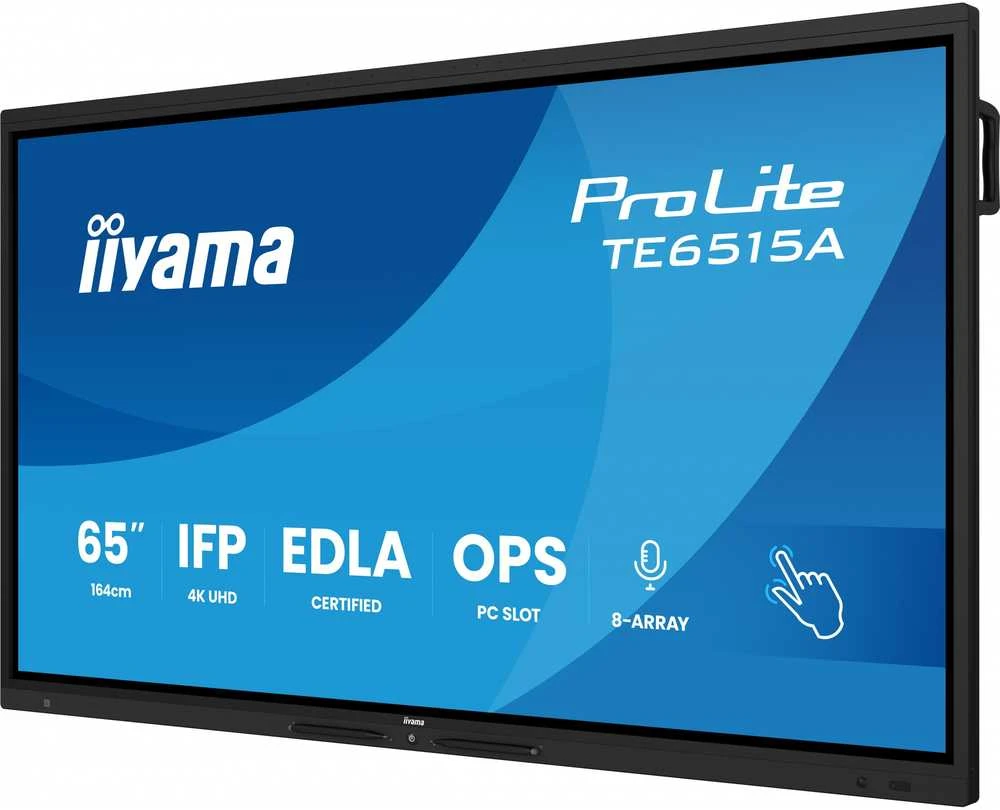 „IIYAMA TE6515A-B1AG“ 65 colių stilingas IFP monitorius „iiWare21E“ 3840x2160 UHD IPS „Android“ 14, 16/128 GB, 2xHDMI DP, 2xUSB-C, VESA 600x400