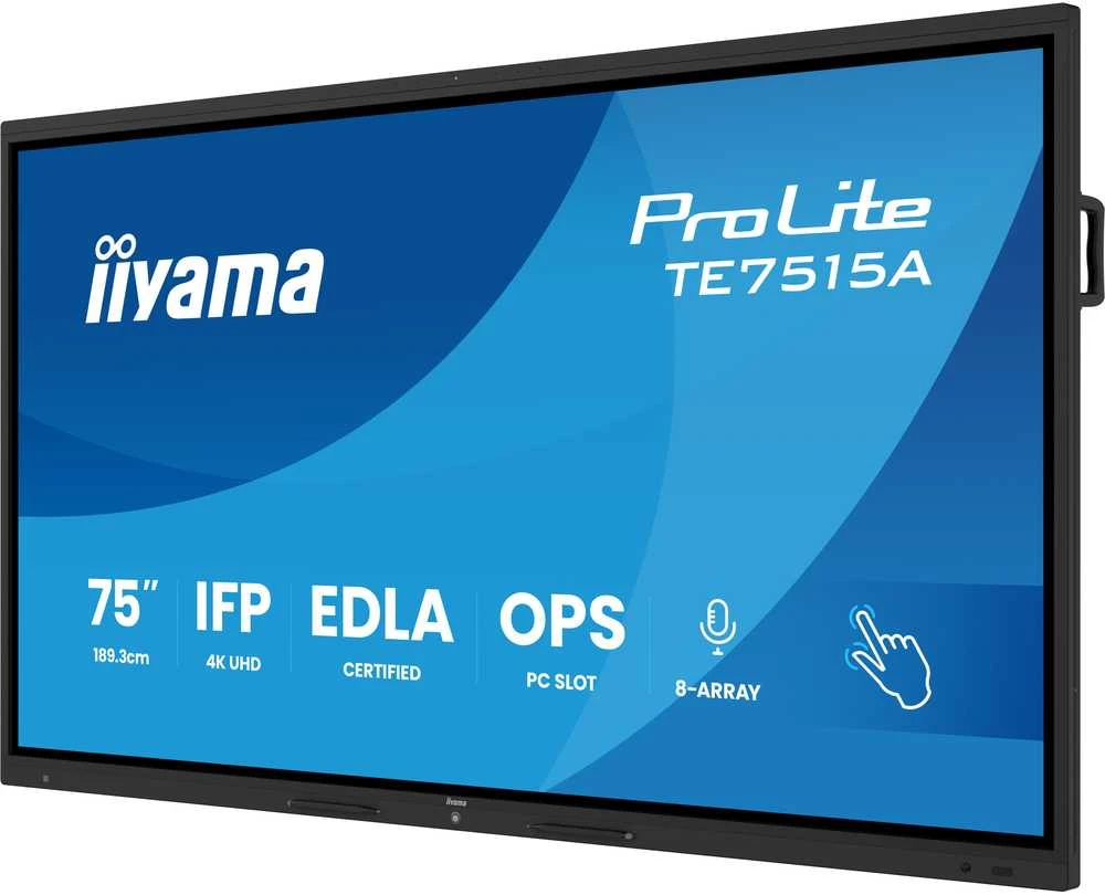 „Iiyama“ 75 colių stilingas IFP monitorius, „iiWare21E“ (EDLA – „Google“ GMS programėlės), „Android 14“, 16/128 GB, 40 taškų „DeepContrast IR+“ su optiniu sujungimu, 3840x2160, UHD IPS panelė