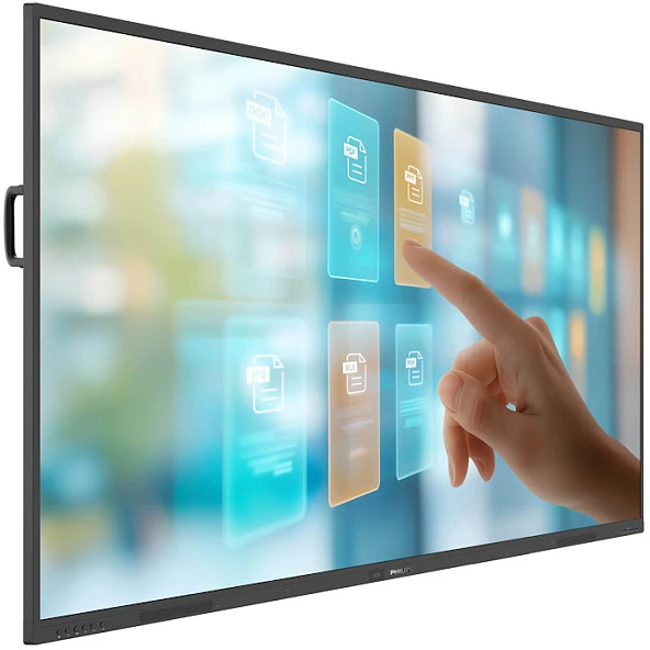 Monitorius „Philips“ 86 colių UHD – 400 Cd/m2 daugialypis jutiklinis ekranas su „Android 14.0“, „Google EDLA“ ekranu, IR jutikliniu ekranu, AR stiklu, interaktyviu ekranu ir HDMI išvestimi.