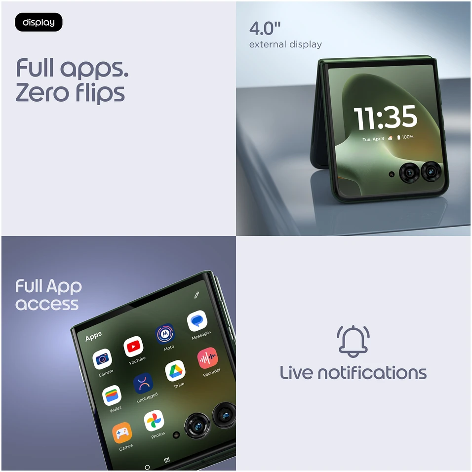 „Motorola Razr 70 Plus 5G“ su dviem SIM kortelėmis, 12 GB RAM, 512 GB RAM ir „Mountain View“