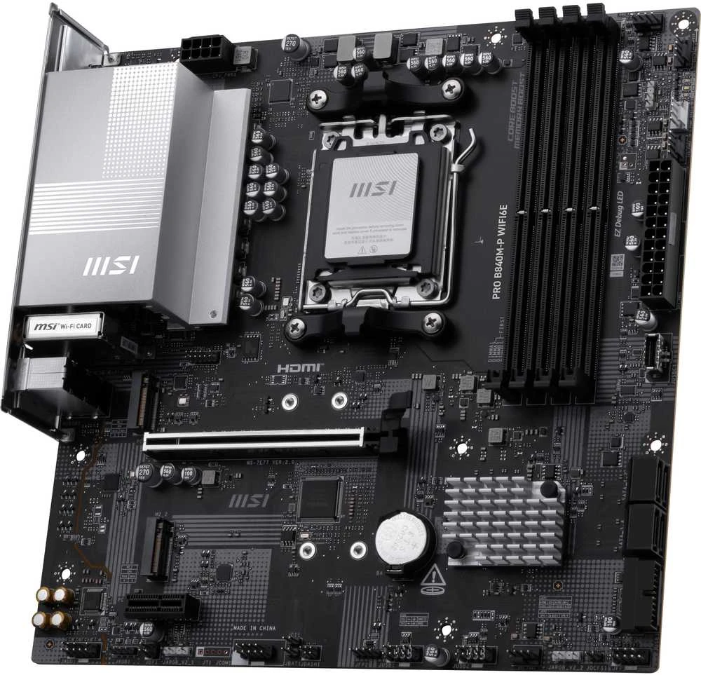 Pagrindinė plokštė MSI PRO B840M-P WIFI6E | Procesorių šeima AMD | Procesoriaus lizdas AM5 | DDR5 | Palaikomos kietojo disko sąsajos SATA, M.2 | SATA jungčių skaičius 4 | ATNAUJINTOS ORIGINALIOS PAKUOTĖS IR PRIEDAI, PRIDEDAMA GALINĖ SKYDELIO DALIS