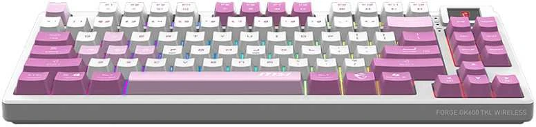 MSI FORGE GK600 TKL WIRELESS VIOLET klaviatūra Žaidimams USB + Bluetooth QWERTY Ispanas Rožinė, Violetinė, Balta