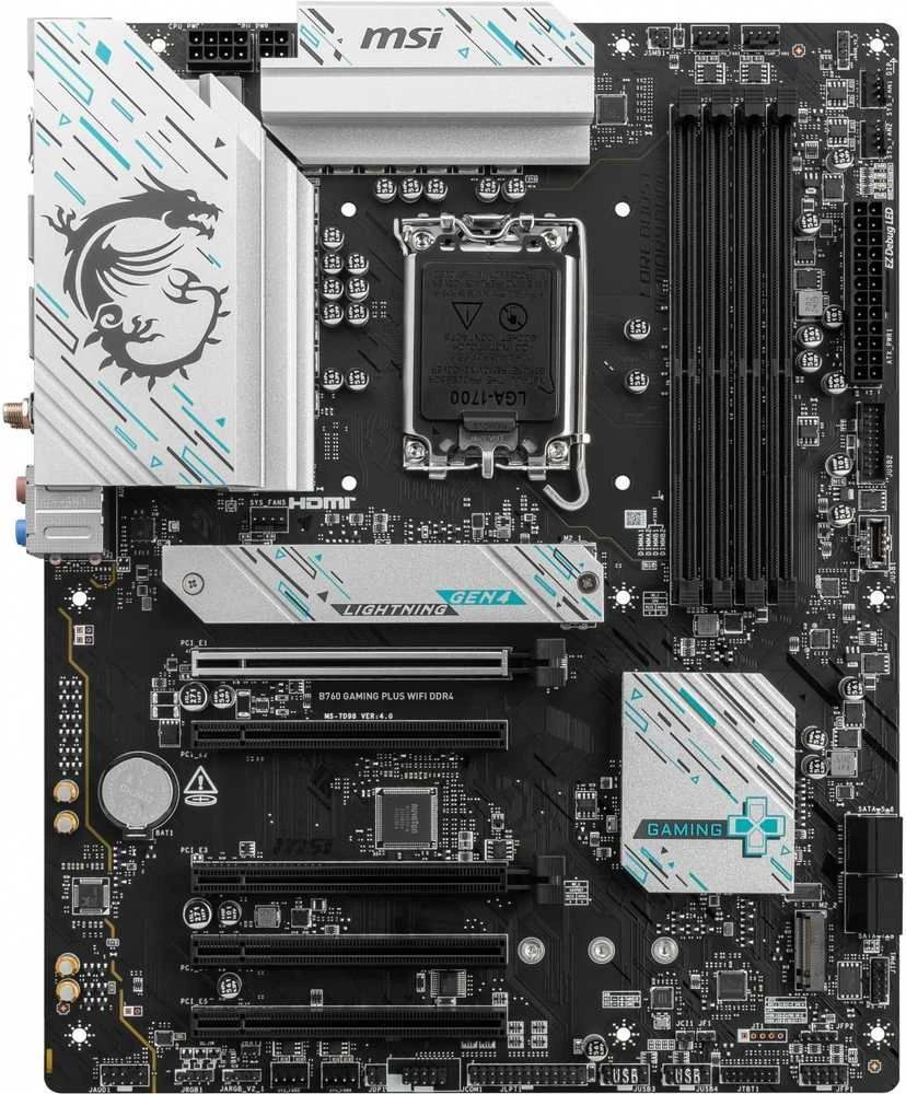 MSI B760 GAMING PLUS WIFI DDR4 | Procesorių šeima Intel | Procesoriaus lizdas LGA1700 | DDR4 | Palaikomos standžiojo disko sąsajos SATA, M.2 | SATA jungčių skaičius 4