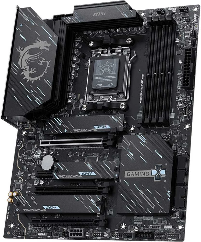 Pagrindinė plokštė MSI X870E GAMING PLUS WIFI | Procesorių šeima AMD | Procesoriaus lizdas AM5 | DDR5 UDIMM | Palaikomos standžiojo disko sąsajos SATA, M.2 | SATA jungčių skaičius 4