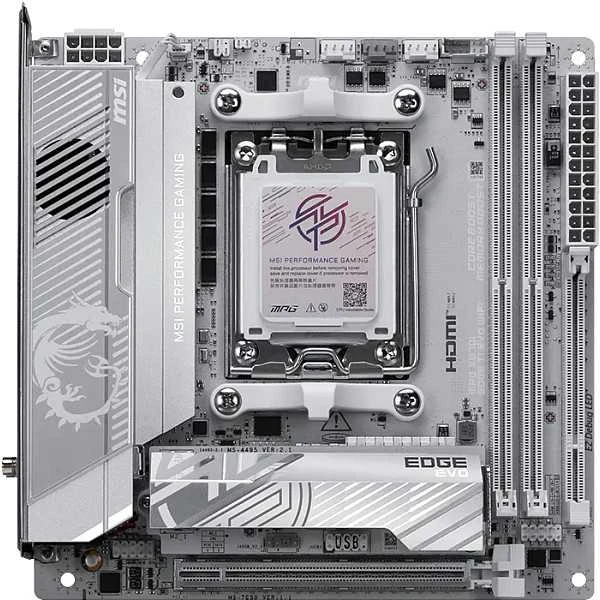Pagrindinė plokštė MSI MPG X870I EDGE TI EVO WIFI | Procesorių šeima AMD | Procesoriaus lizdas AM5 | DDR5 | Palaikomos standžiojo disko sąsajos SATA, M.2 | SATA jungčių skaičius 2