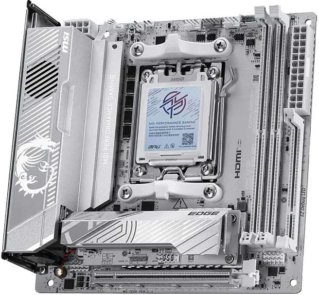 Pagrindinė plokštė MSI MPG X870I EDGE TI EVO WIFI | Procesorių šeima AMD | Procesoriaus lizdas AM5 | DDR5 | Palaikomos standžiojo disko sąsajos SATA, M.2 | SATA jungčių skaičius 2
