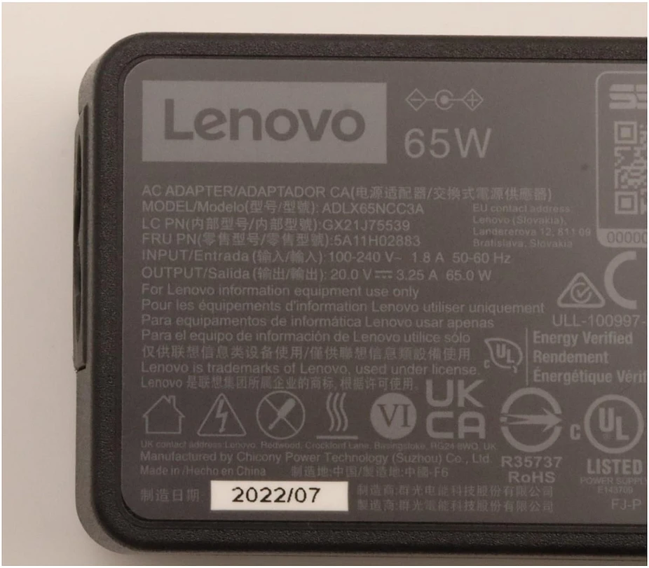 Nešiojamojo kompiuterio maitinimo adapteris Lenovo 65 W, (AC_ADAPTER 65W,3P,WW,CHY)