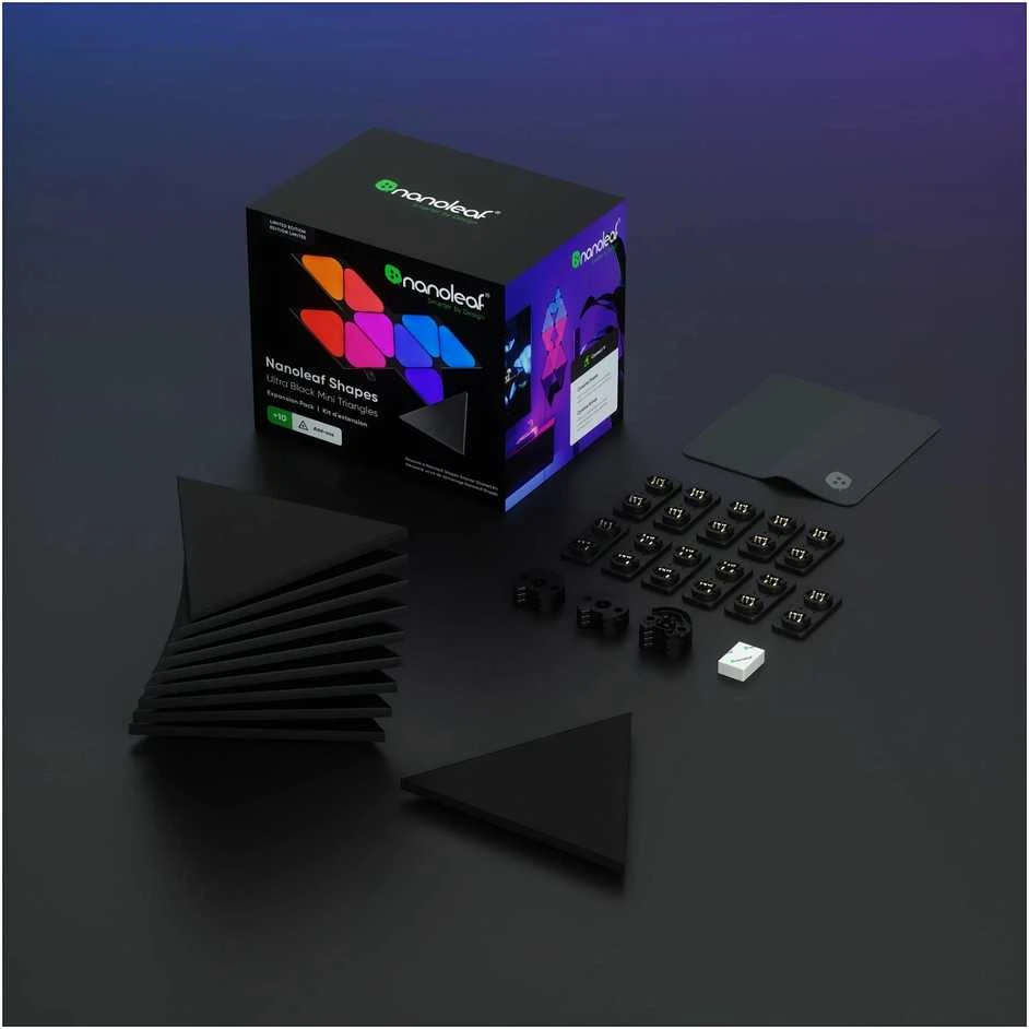 Sieninis šviestuvas Nanoleaf Shapes Juodas Mini Triangles Expansion Pack (10 panels)