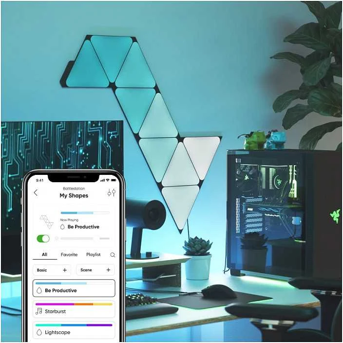 Sieninis šviestuvas Nanoleaf Shapes Juodas Mini Triangles Expansion Pack (10 panels)