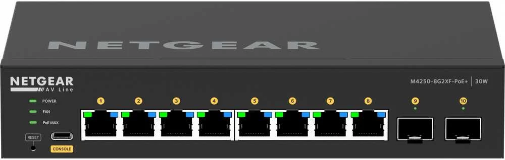 Šakotuvas Komutatorius - NETGEAR 8x1G PoE+ 220W 2xSFP+ Juodas