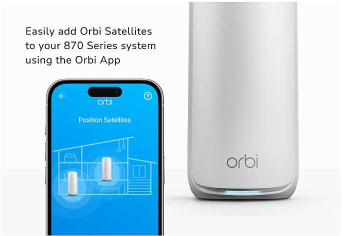 Maršrutizatorius Netgear MESH-SATELLITE ORBI 870 WIFI 7 - TRI-BAND Baltas 21 GBIT/S