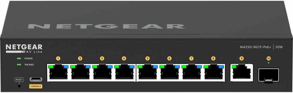 Šakotuvas NETGEAR 10PT M4250-9G1F-POE+ valdomas jungiklis